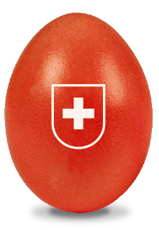 Rot gefärbtes Ei mit weissem Schweizer Wappen