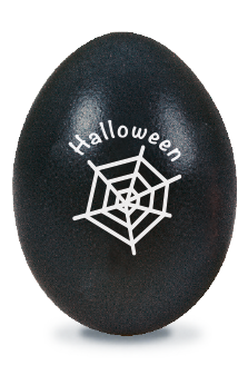 Schwarz gefärbtes Ei mit personalisiertem Motiv
