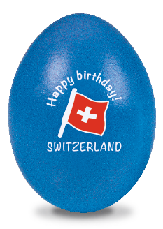 Blau gefärbtes Ei mit Schweizer Flagge